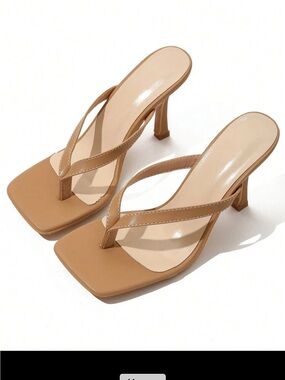 Minimalist Nude Square Toe Thong Heels Size 8 | Never Worn Strappy Mule Sandals